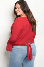 Load image into Gallery viewer, Burgundy Bell Sleeve Wrap Top