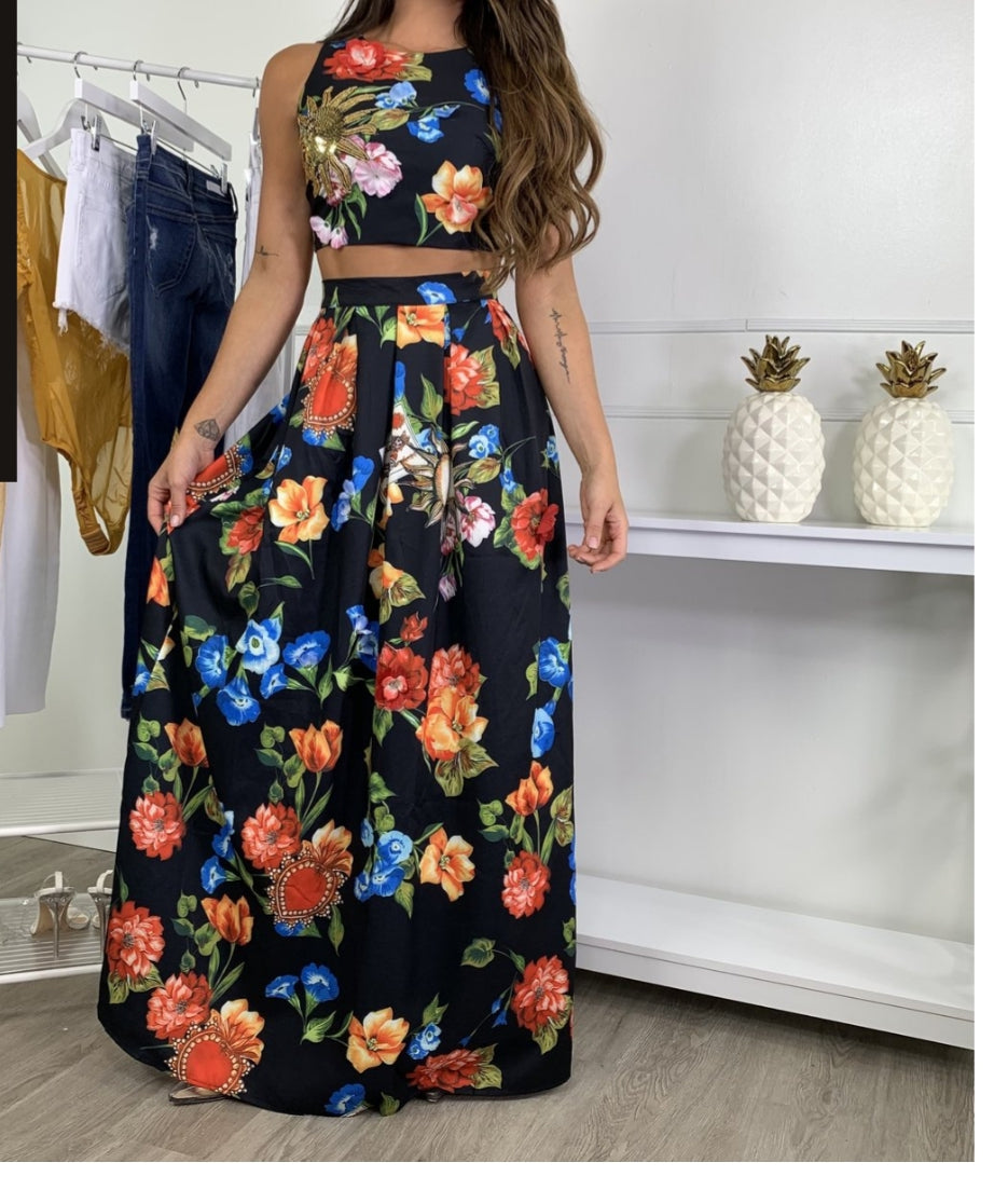 Floral classic two pieces skirt set