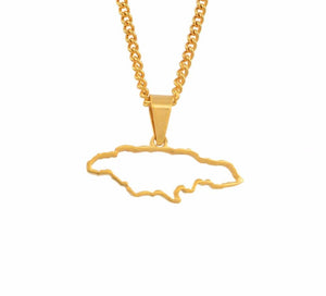 Jamaica Outline Map Necklace (Gold)