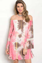 Load image into Gallery viewer, Tropical Blush Brown Off the Shoulder Dress