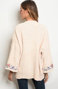 Cream With Flower Embroidery Sweater