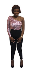 Load image into Gallery viewer, OFF THE SHOULDER JUMPSUIT WITH SEQUINS