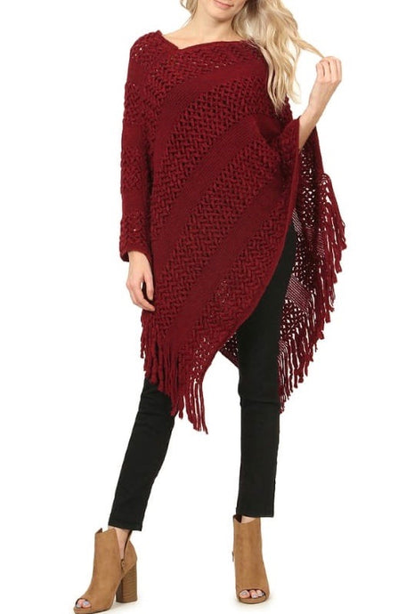 Burgandy Classic Fringe Pancho