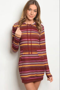 Wine Muti Stripe Sweater Dress