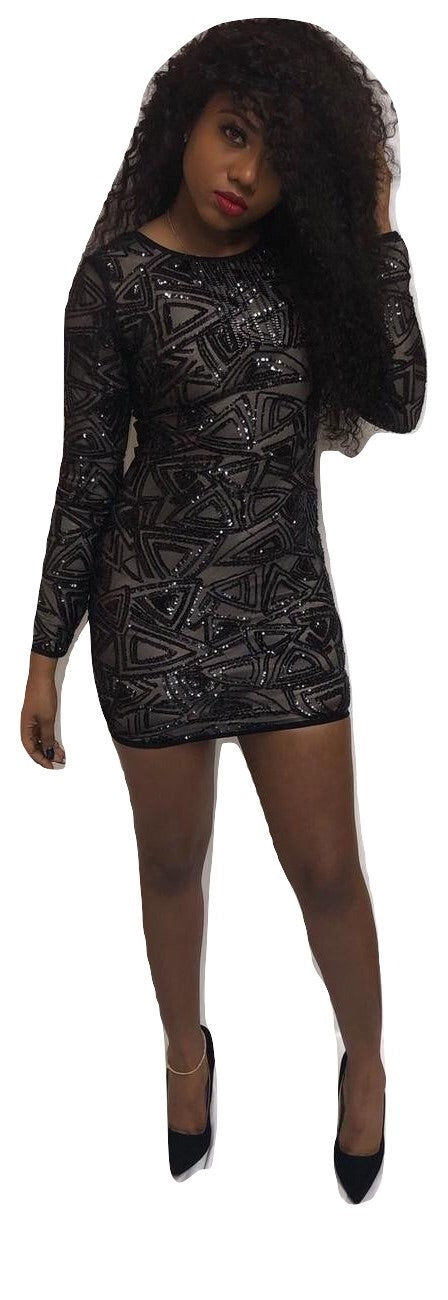 MAKE WITH LOVE SEQUINS LONG SLEEVE DRESS